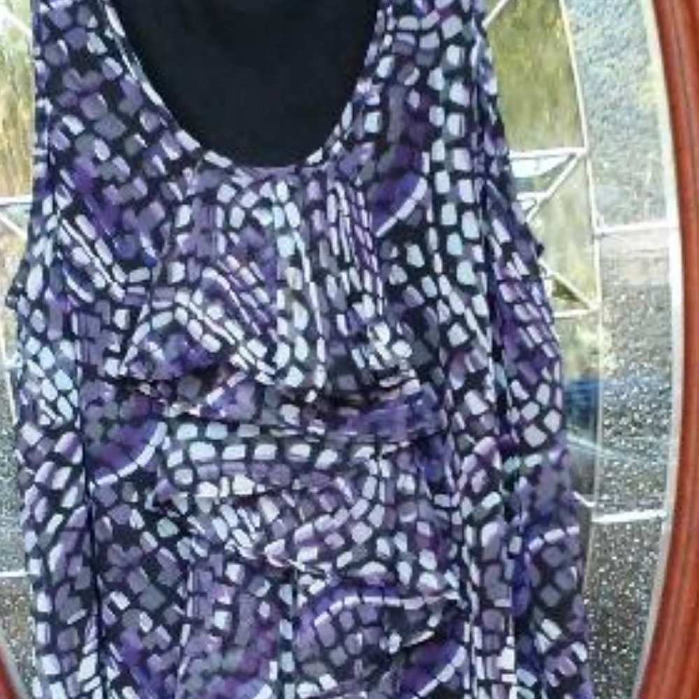Democracy Purple/Black/White Paisley Sleeveless Round Neck Lined Top Size L - Picture 3 of 4